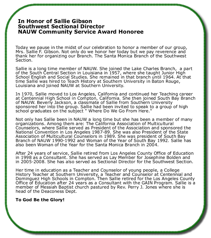 Sallie Gibson Honors